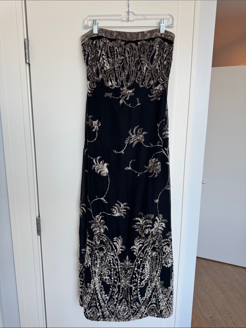 Kay Unger Strapless Black Dress with Silver Embroidered Detail